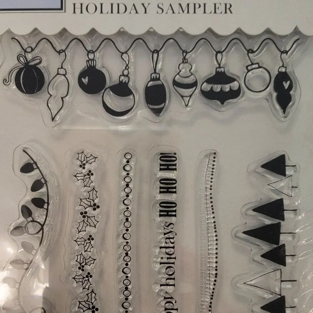 Heidi Grace Christmas HOLIDAY SAMPLER Borders Clear Cling Stamps Set of 7 NEW